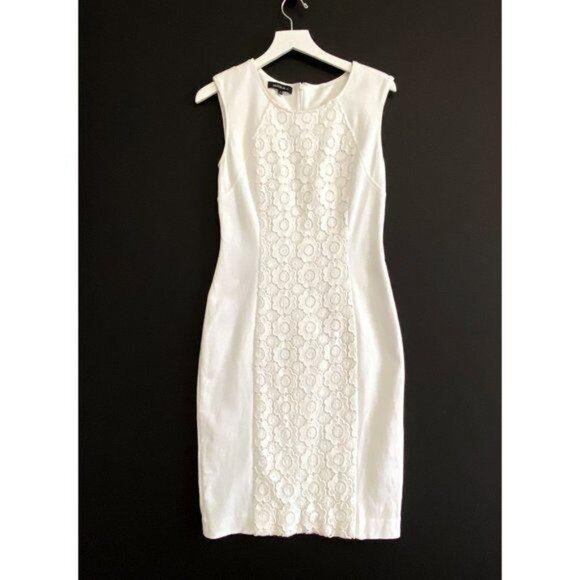 Lafayette 148 white knit dress with lace insert, 2 - Picture 1 of 8